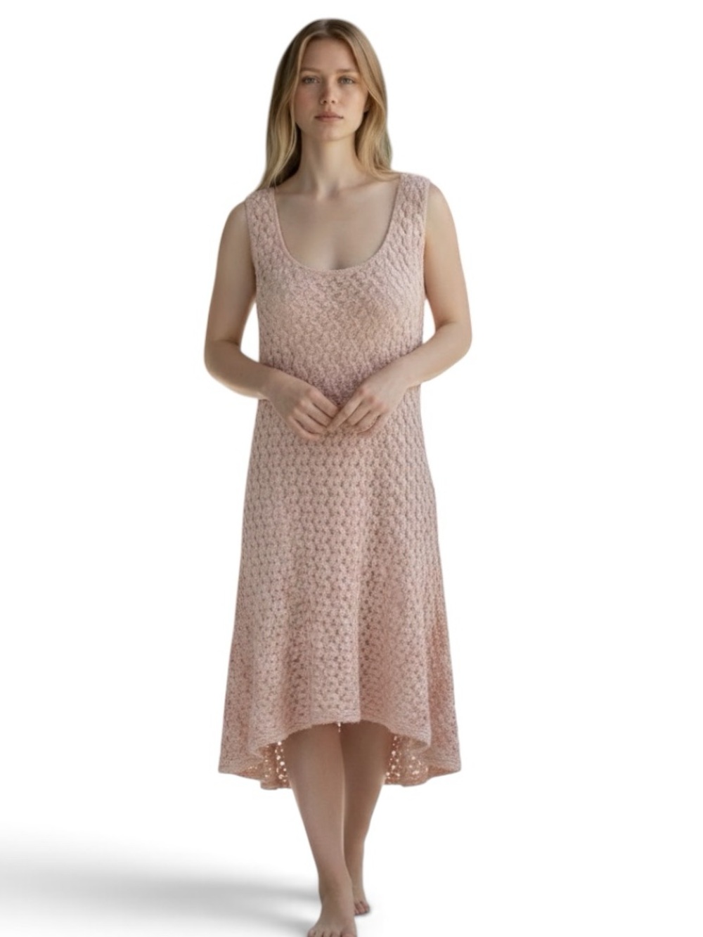 AUW Crochet Overlay Hi Low Shift Dress Size 10 Light Blush Pink